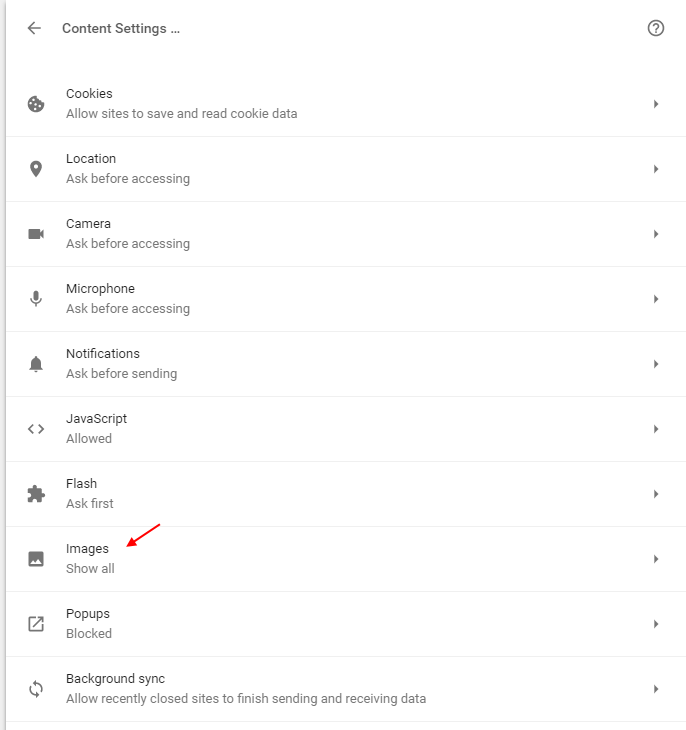 Configuración de contenido Imágenes de Chrome