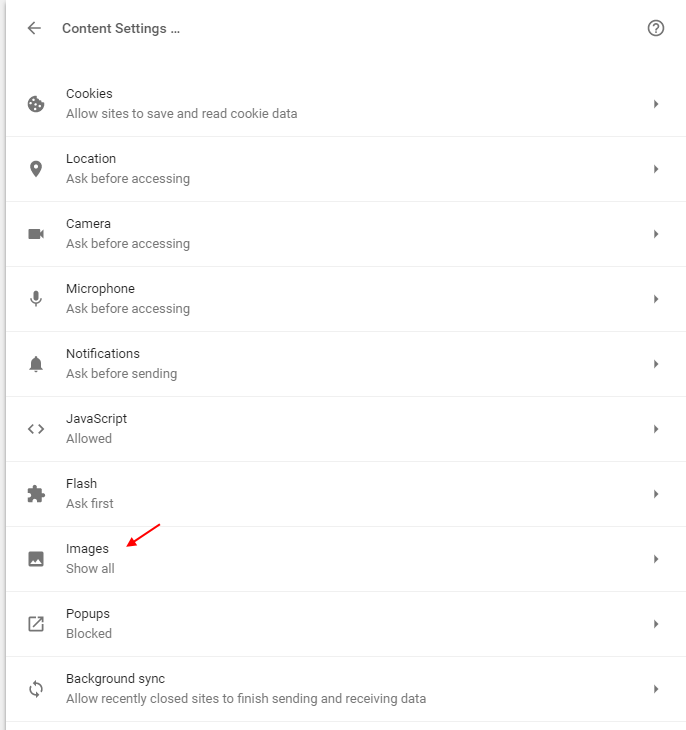 Ρυθμίσεις περιεχομένου Εικόνες Chrome