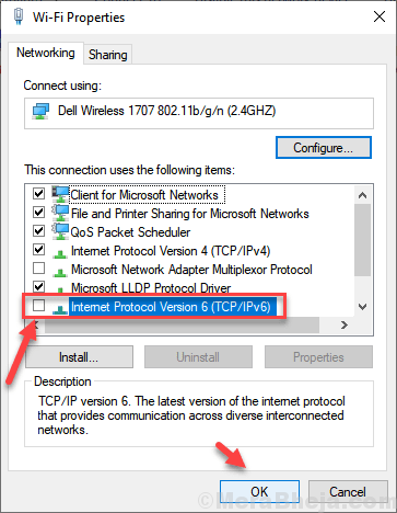 Tühjendage märkeruut IPv6 Min