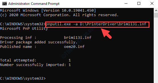 Command Prompt Admin Executați comanda Pentru a instala pachetul driverului Introduceți