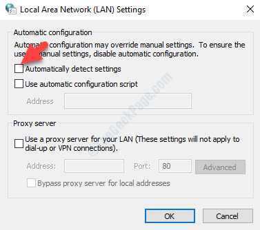 Configuración de Lan Detectar automáticamente la configuración Desmarque Usar un servidor proxy para su Lan Desmarque