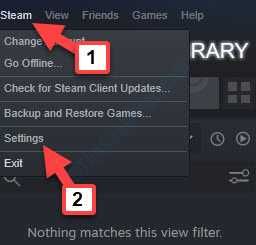 Configuración de Steam izquierda de la cena de la aplicación Steam