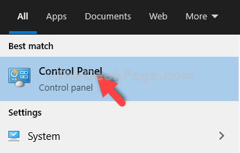 Iniciar búsqueda Resultado del panel de control