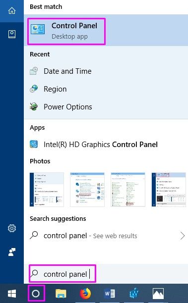 Painel de Controle da Cortana