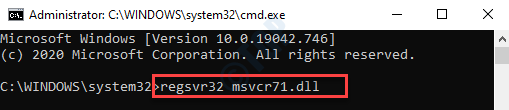 Invite de commandes (admin) Exécutez la commande pour enregistrer le fichier Msvcr71.dll Entrez