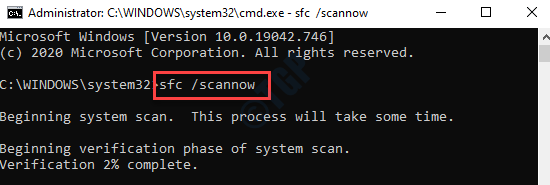 Invite de commandes (admin) Exécutez la commande Sfc Scannow Entrée