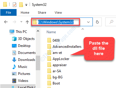 File Explorer pārejiet uz mapi System32 Ielīmējiet DLL failu