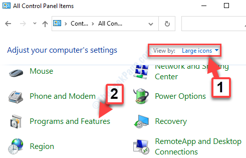 Vista del panel de control por iconos grandes Programas y características