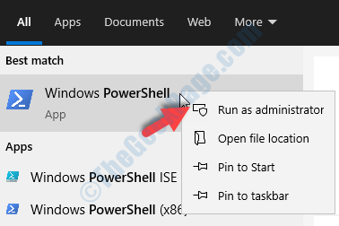 Desktop Start Search Powershell Windows Powershell Щелкните правой кнопкой мыши Запуск от имени администратора