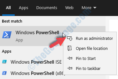 Desktop Start Søg Powershell Windows Powershell Højreklik Kør som administrator