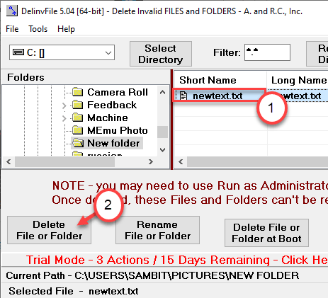 Seleccione para eliminar el archivo mínimo