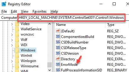Registry Editor นำทางไปยัง Path Right Side Errormode