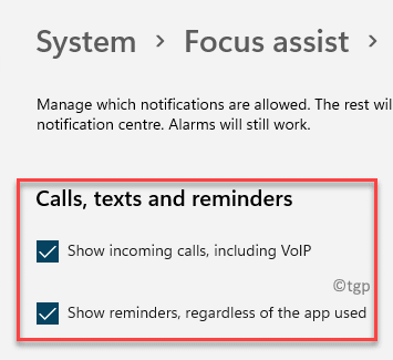 Sistem Focus Assist Apeluri, texte și mementouri Personalizare min