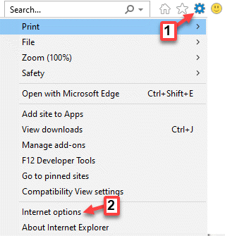 Opções de Internet do ícone de engrenagem do Internet Explorer