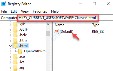 Editor do Registro Navegue para .html Chave Padrão Clique Duplo