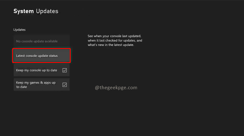 Mínimo de status de atualização do console mais recente