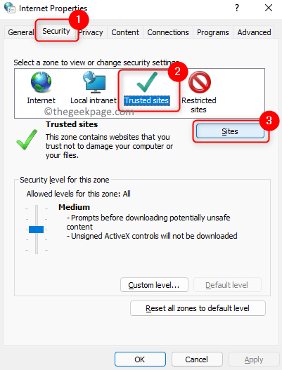 Internett-egenskaper Sikkerhet Trusted Sites Min