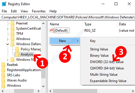Cambiar el nombre del nuevo análisis clave Espacio vacío a la derecha Haga clic con el botón derecho en Nuevo valor Dword (32 bits)