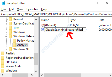 Dword (32 bits) Valor Renombrar Deshabilitar el escaneo de archivos de red