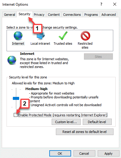İnternet Seçenekleri Güvenlik Korumalı Modu Etkinleştir İşareti Kaldır Uygula Tamam
