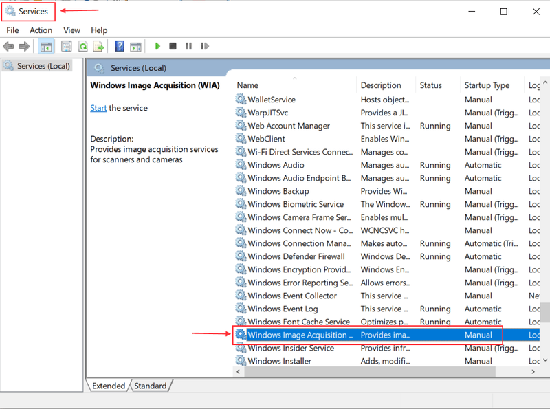 Aquisição de imagens do Windows