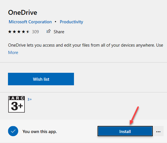 Microsoft Store Onedrive-installation