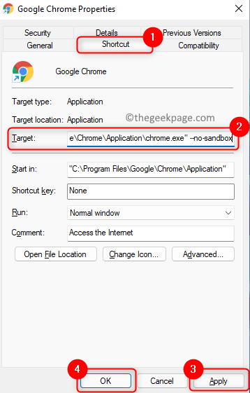 Chrome Properties Parancsikon Nincs Sandbox Flag Min