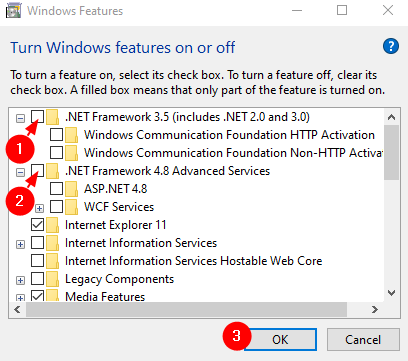 Καταργήστε την επιλογή του Dotnet Framework Options