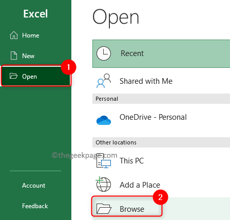 Excel Apri Sfoglia per aprire il file Min