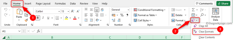 Excel Home Cancella formati Min