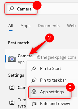 Postavke aplikacije Windows kamere Min