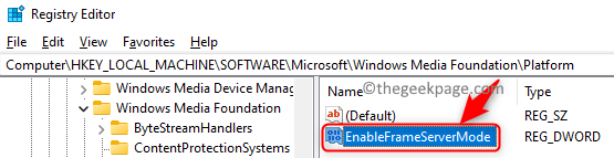 Unos registra Enableframeservermode Odaberite Min