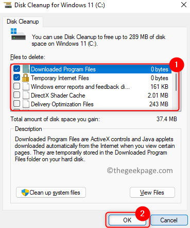 Čišćenje diska Odaberi datoteke Izbriši Min