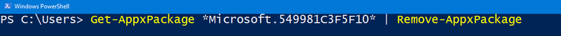 удалить кортану в powershell
