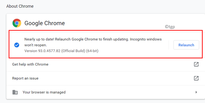 Chrome Tjek opdateringer Genstart Min