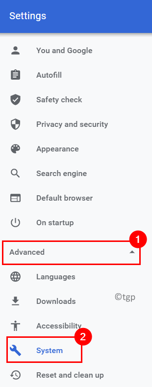 Chrome-indstillinger Avanceret systemmin