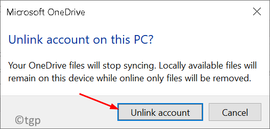 取消链接 Onedrive 帐户确认分钟