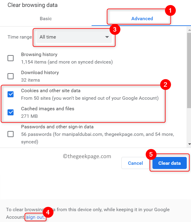 Chrome Notīrīt pārlūkošanas datus Papildu Visu laiku Min