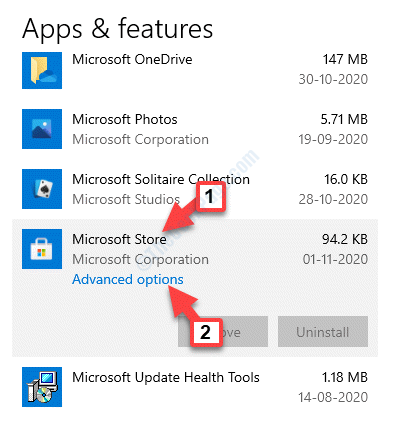 Apps og funktioner Microsoft Store avancerede indstillinger