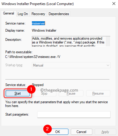 Windows Installer Hizmetini Başlat Min