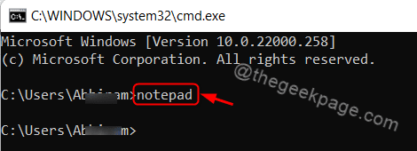 Atidarykite „Notepad“ iš „Cmd Win11“.
