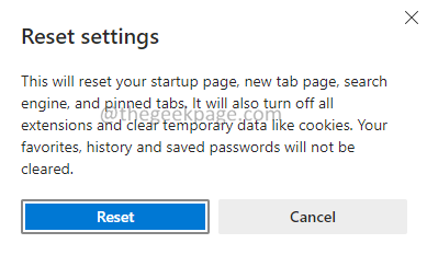 Kliknite na tlačidlo Reset