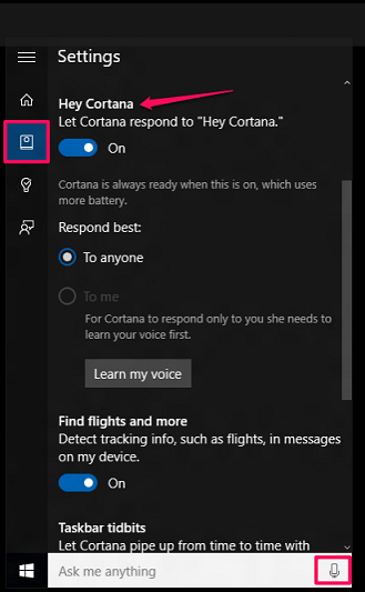 ρυθμίσεις cortana