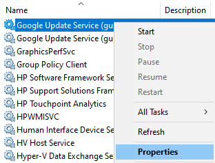 Lastnosti storitve Google Update