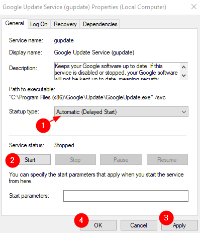 Znova zaženite storitev Google Update