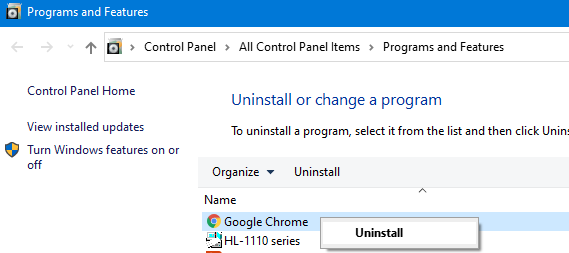 Odstranite Google Chrome