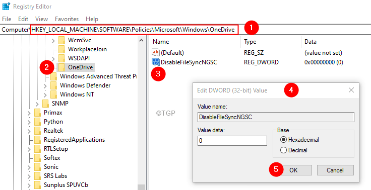 Beállításszerkesztő Onedrive Disablefilesyncgsc Minimális kulcs (1)