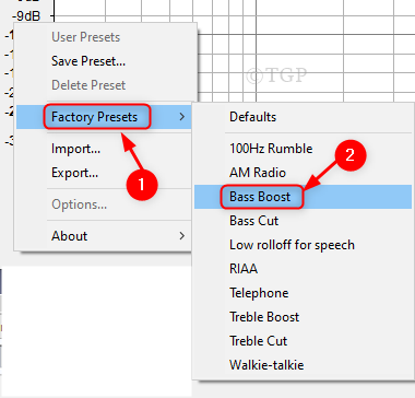 Bass Boost nella curva del filtro Audacity