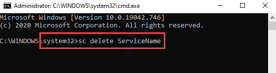 Invite de commandes (admin) Exécutez la commande pour supprimer le service avec le nom du service Entrez