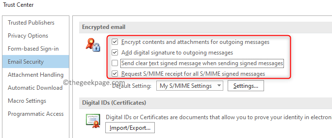 Šifrovaný e-mail Vyberte požadované nastavenia Min